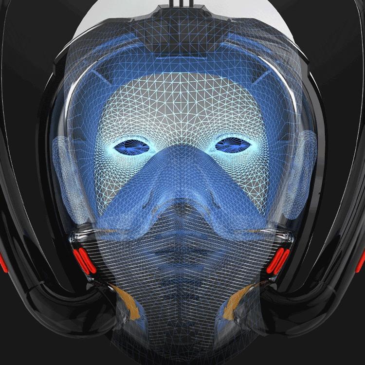 Full Dry Silicone Snorkel Mask for Adults - Double Tube Size l / Xl - Black/Black