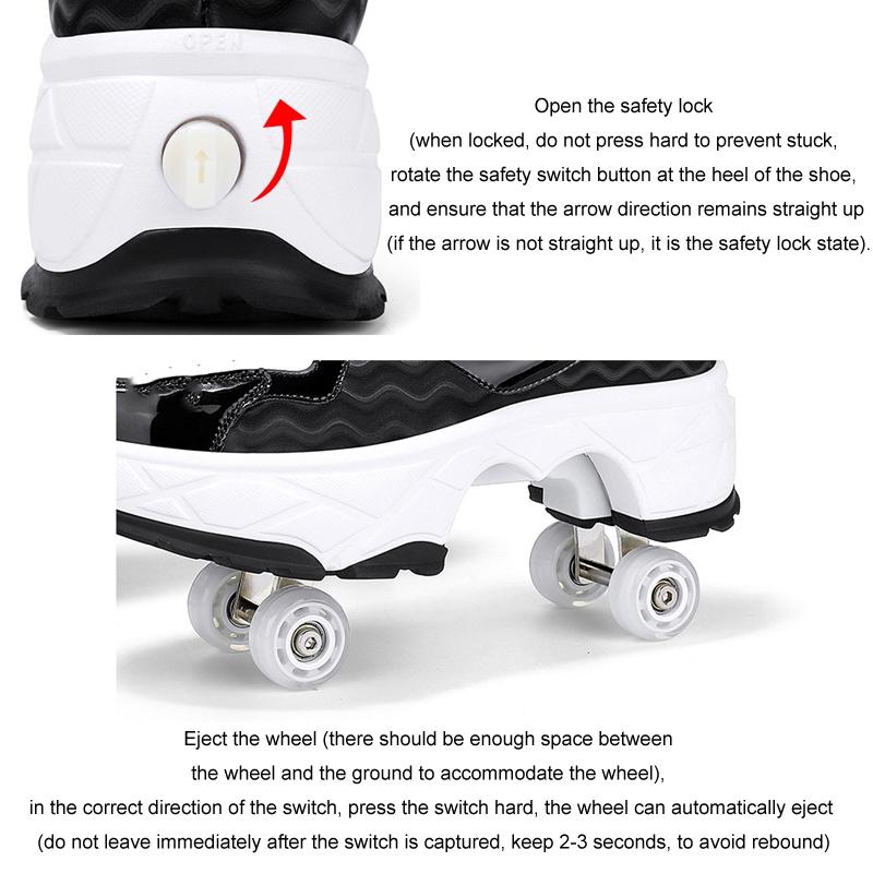Retractable Dual-purpose Roller Skates - Size 33 Deformable Four-wheel - Df09 White - 36
