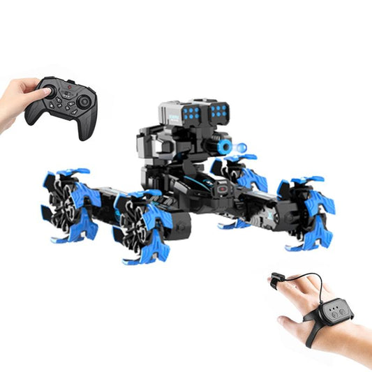 Remote Control Water Bomb Car - Dual Control Four-wheel Battle Blooming Tire Spray - Blue