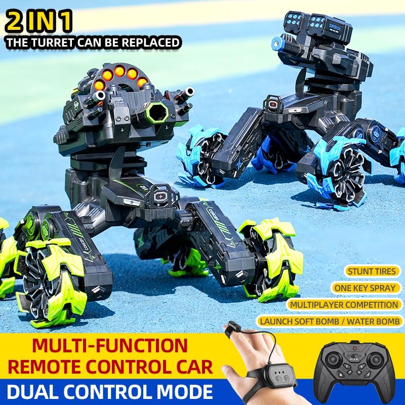 Remote Control Water Bomb Car - Four-wheel Battle Blooming Tire Spray - Green