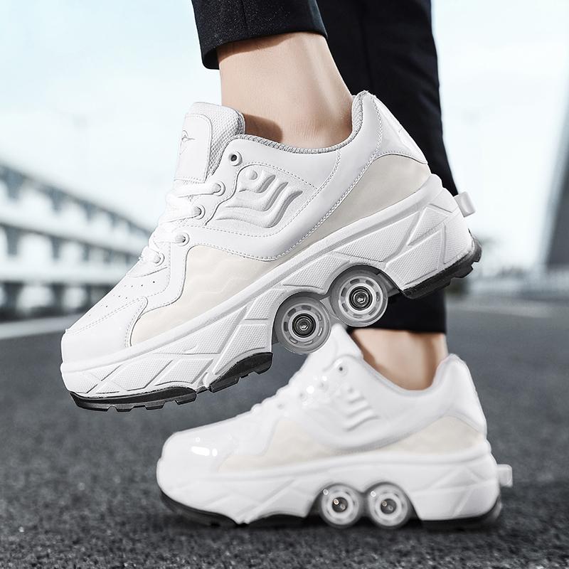 Retractable Dual-purpose Roller Skates - Size 33 Deformable Four-wheel - Df09 Black - 35