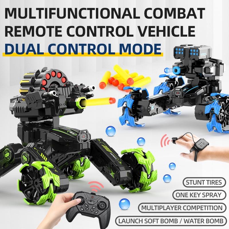 Remote Control Water Bomb Car - Dual Control Four-wheel Battle Blooming Tire Spray - Green