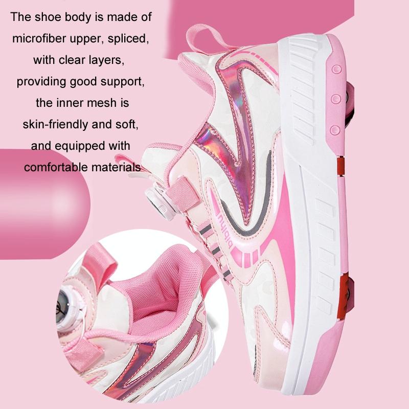 29 Size Children's Two-wheeled Roller Skating Shoes - Xf18 Pink - 33