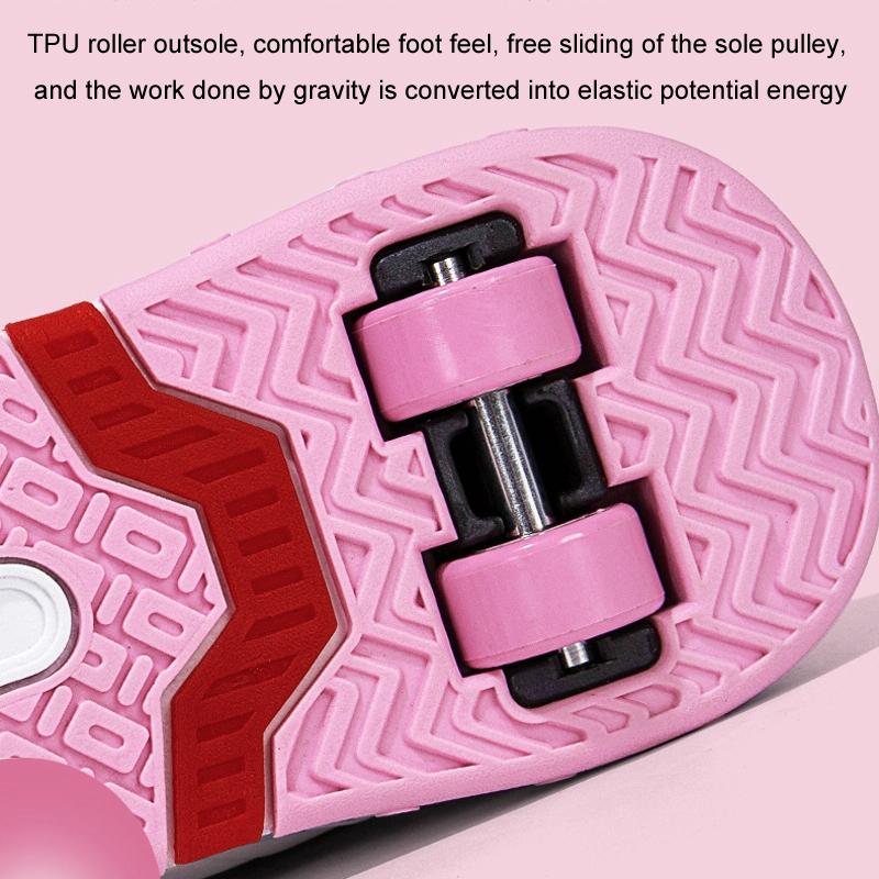 29 Size Children's Two-wheeled Roller Skating Shoes - Xf18 Pink - 33