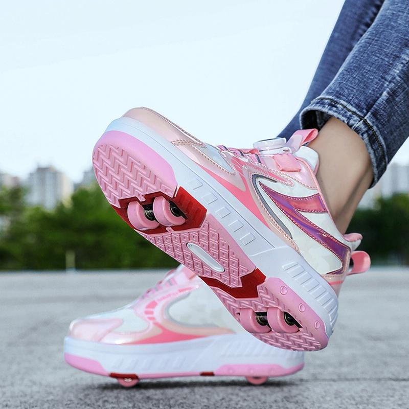 29 Size Children's Two-wheeled Roller Skating Shoes - Xf18 Pink - 33