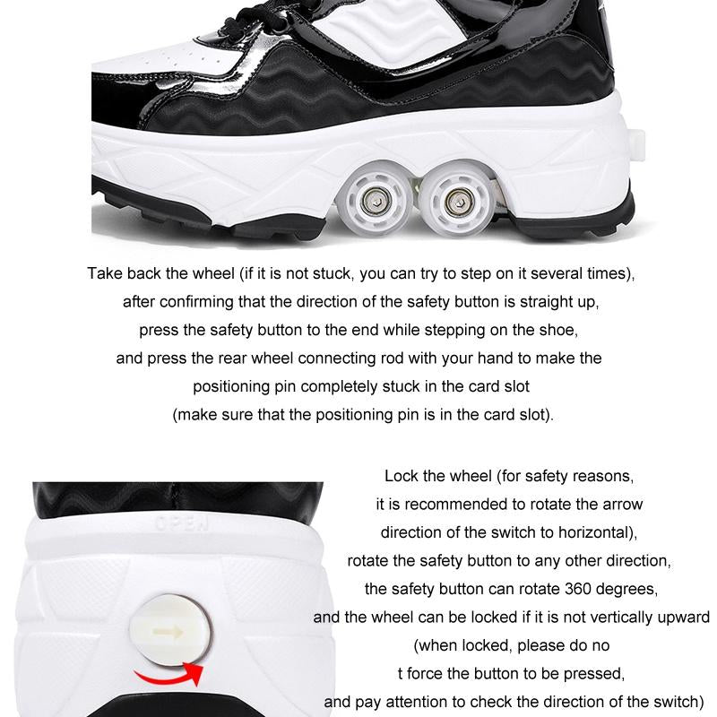 Retractable Dual-purpose Roller Skates - Size 33 Deformable Four-wheel - Df09 Black - 38
