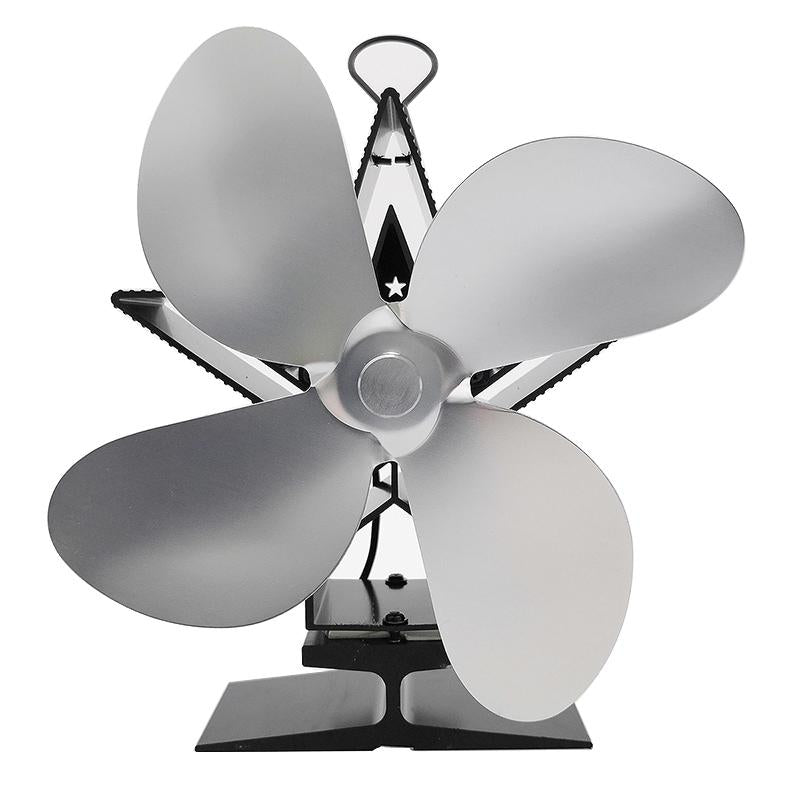 Efficient 4-blade Heat-powered Stove Fan - Aluminum - Black