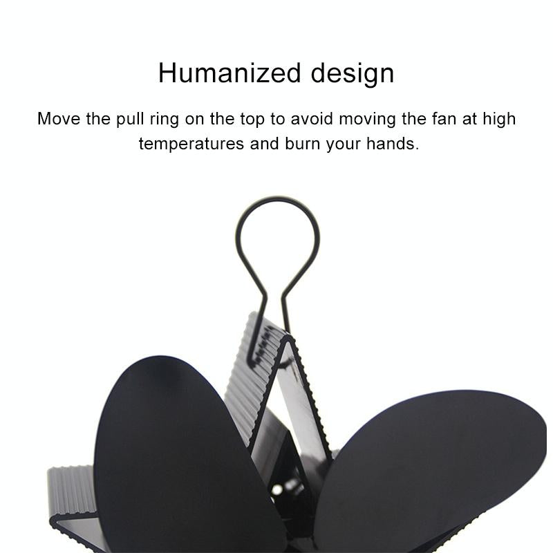 Efficient 4-blade Heat-powered Stove Fan - Aluminum - Black