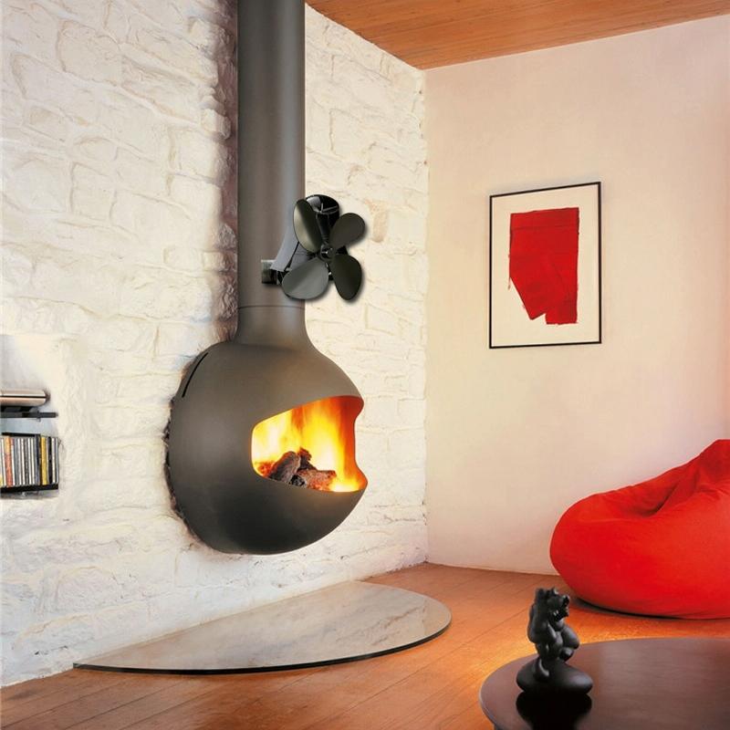 4-blade Heat Powered Fireplace Stove Fan - Aluminum - Black