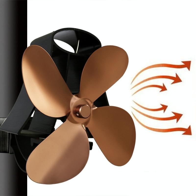 4-blade Heat Powered Fireplace Stove Fan - Aluminum - Black