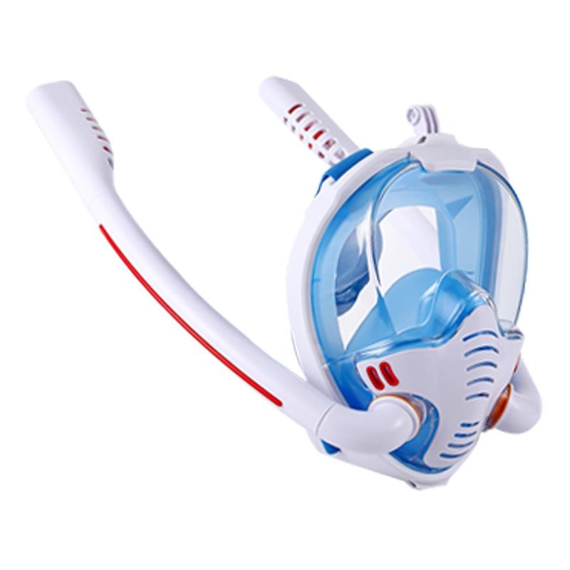 Full Dry Silicone Diving Mask for Adults - Double Tube - White/Blue ...