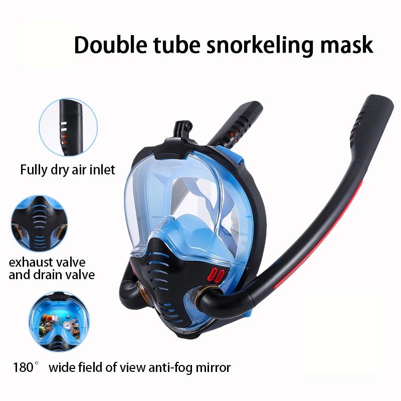 Full Dry Silicone Snorkel Mask for Adults - Double Tube Size l / Xl - White/Pink