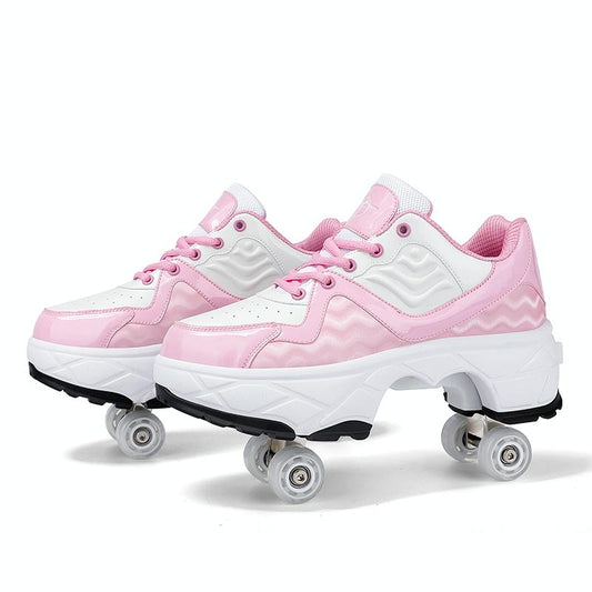 Retractable Dual-purpose Roller Skates - Size 33 Deformable Four-wheel - Df09 White Black - 37