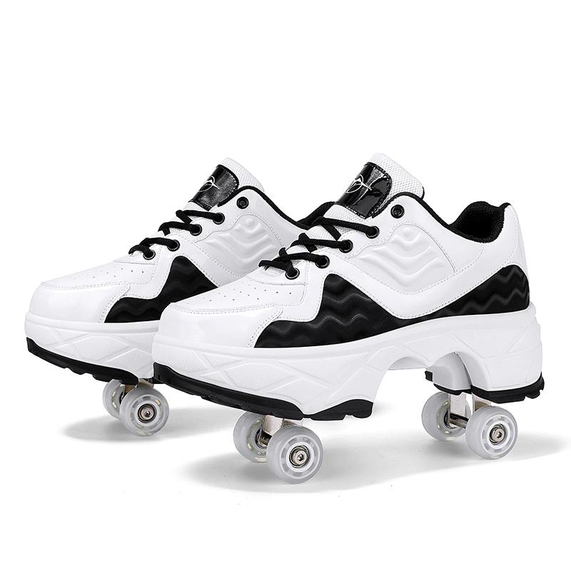 Retractable Dual-purpose Roller Skates - Size 33 Deformable Four-wheel - Df09 White Black - 38