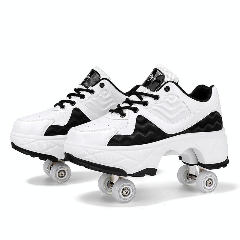Retractable Dual-purpose Roller Skates - Size 33 Deformable Four-wheel - Df09 White Black - 38
