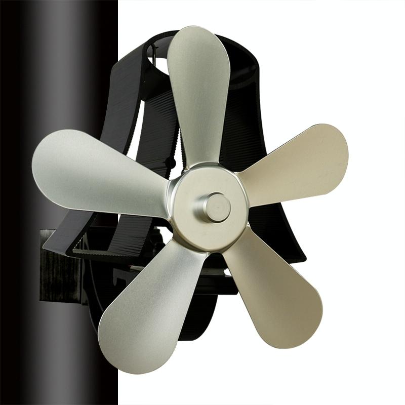 High Temp 5-blade Heat Powered Stove Fan for Fireplaces - Grey