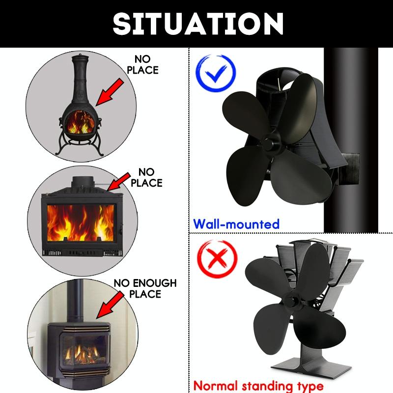 4-blade Heat Powered Fireplace Stove Fan - Aluminum - Gold