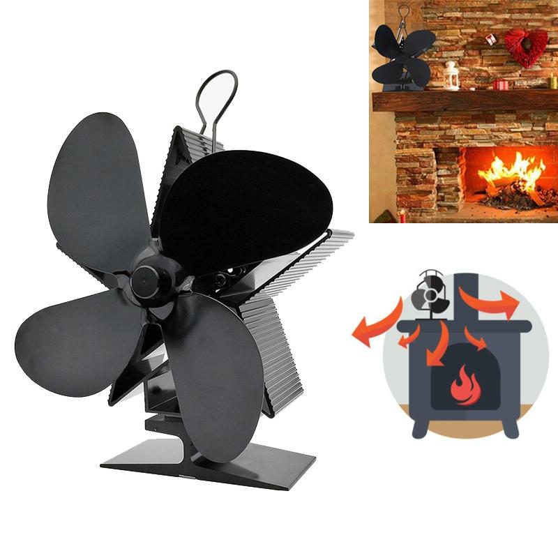 Efficient 4-blade Heat-powered Stove Fan - Aluminum - Blue