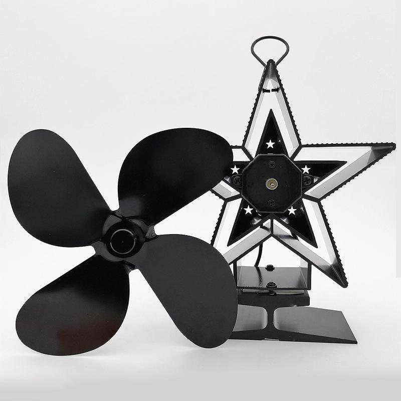 Efficient 4-blade Heat-powered Stove Fan - Aluminum - Blue