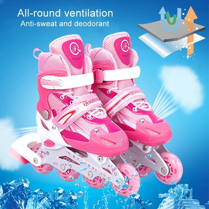 Flash Straight Row Roller Skating Shoes Suit for Kids and Adults - Medium Size - Blue