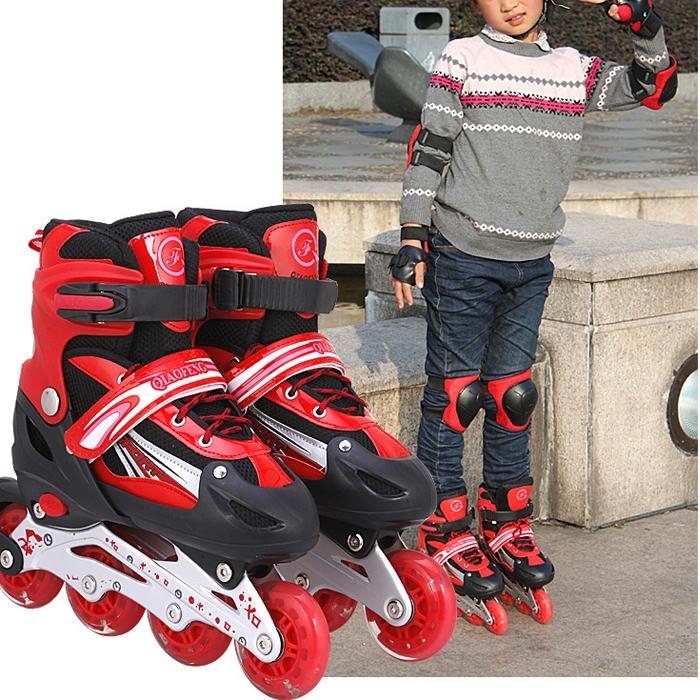 Flash Straight Row Roller Skating Shoes Suit for Kids and Adults - Medium Size - Blue