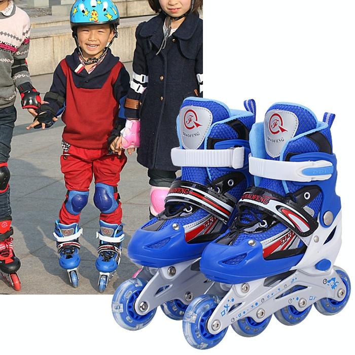 Flash Straight Row Roller Skating Shoes Suit for Kids and Adults - Medium Size - Red