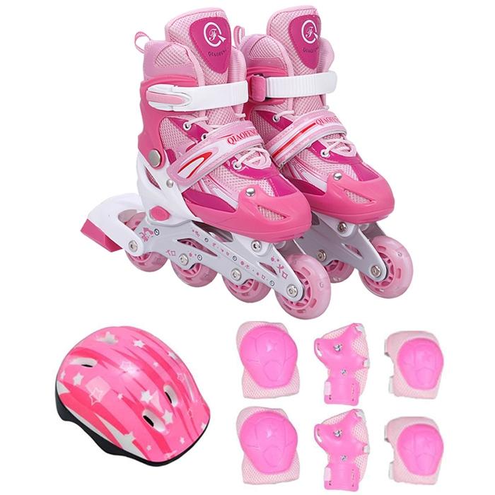 Flash Straight Row Roller Skating Shoes Suit for Kids and Adults - Medium Size - Red