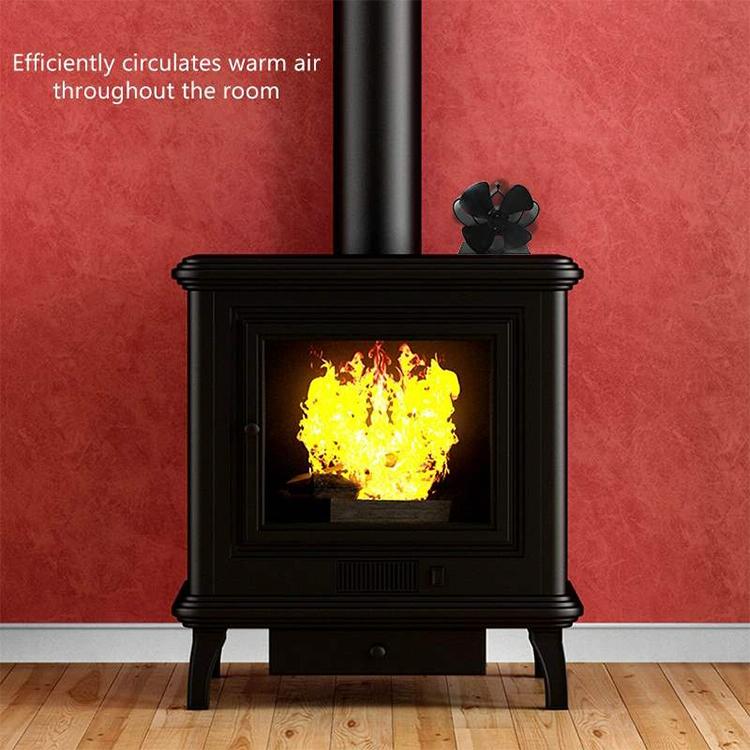 High Temperature 4-blade Heat Powered Stove Fan for Fireplaces - Rose Red