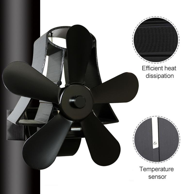 High Temp 5-blade Heat Powered Stove Fan for Fireplaces - Bronze
