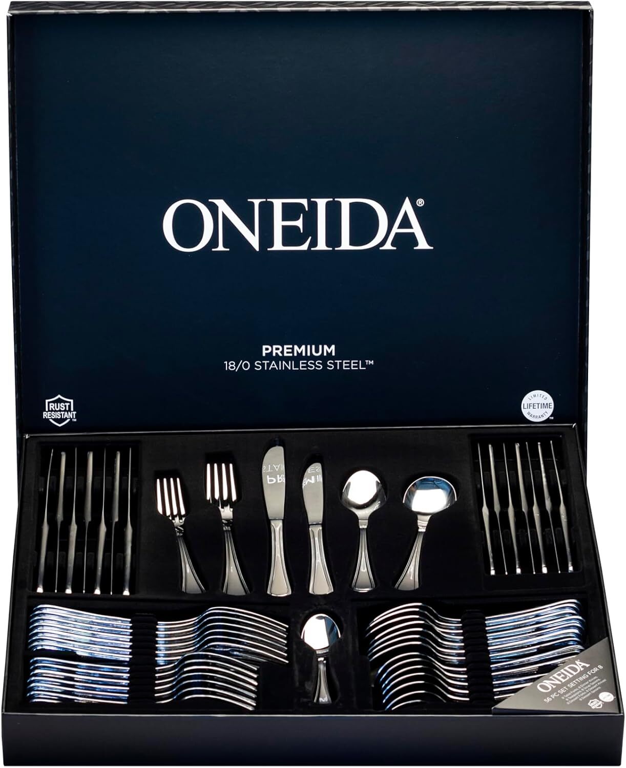 Oneida Barcelona 56pc Cutlery Butter Knives Forks Spoons Teaspoons Set ...