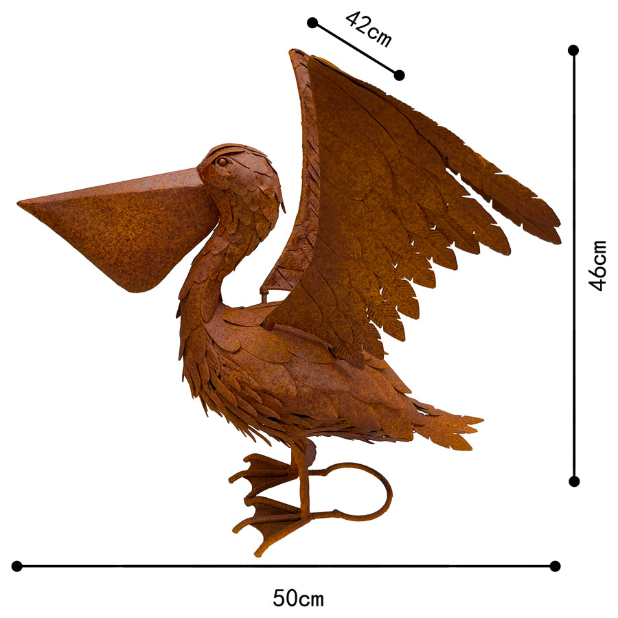 Rust Flapping Pelican Garden Statue 46x50cm
