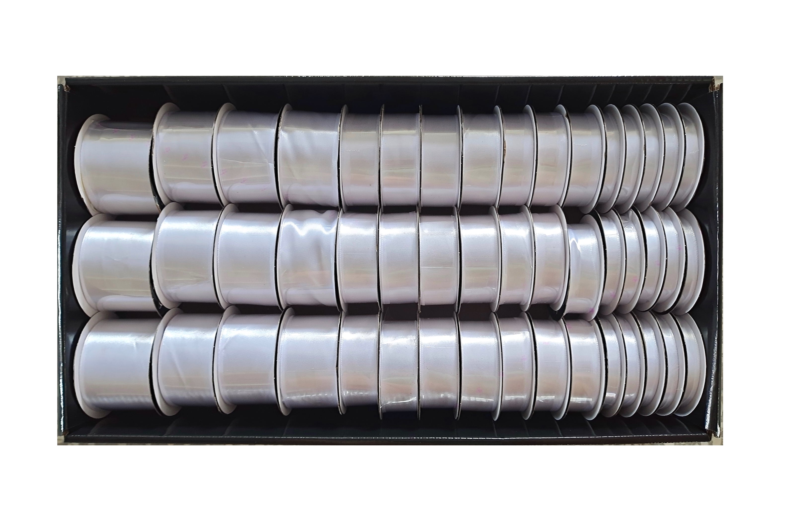 bulk 48 Roll All White Satin Ribbon Variety Sizes Displayed Box ...