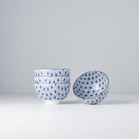 Bowl Set 4pcs Starburst Blue Design