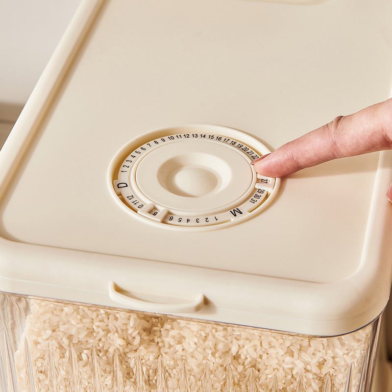 Regular Cream White Smart Kitchen Rice Dispenser - Automatic Press-Style Rice Storage Bin