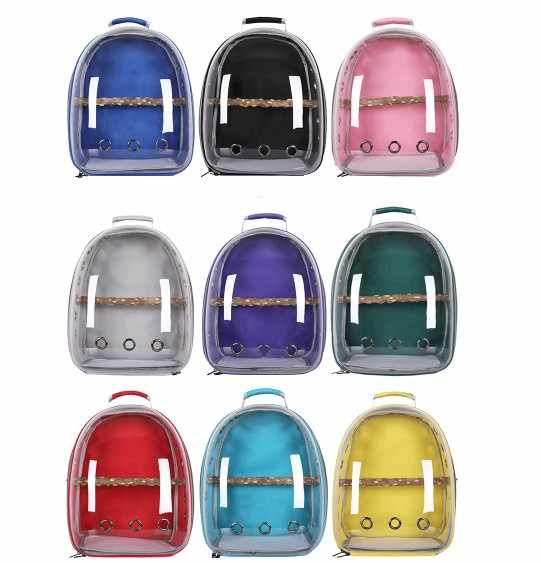 Red Stylish Transparent PVC Pet Carrier Backpack - Large Capacity, Multi-Use for Birds & Cats(Including Wooden Stick)