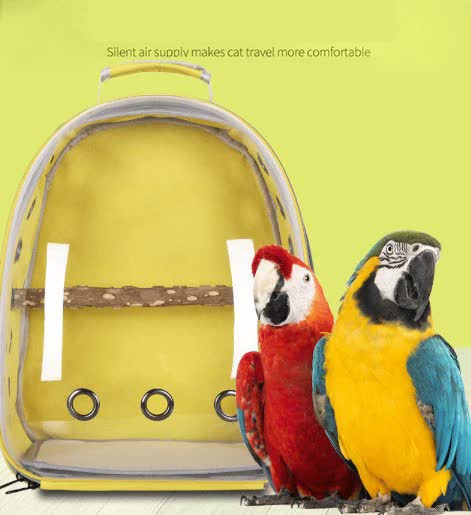 Red Stylish Transparent PVC Pet Carrier Backpack - Large Capacity, Multi-Use for Birds & Cats(Including Wooden Stick)