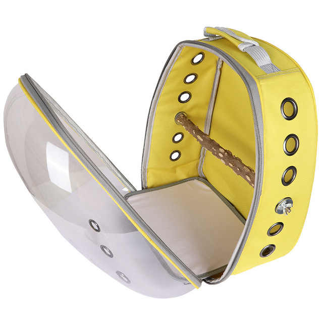 Black Stylish Transparent PVC Pet Carrier Backpack - Large Capacity, Multi-Use for Birds & Cats(Including Wooden Stick)