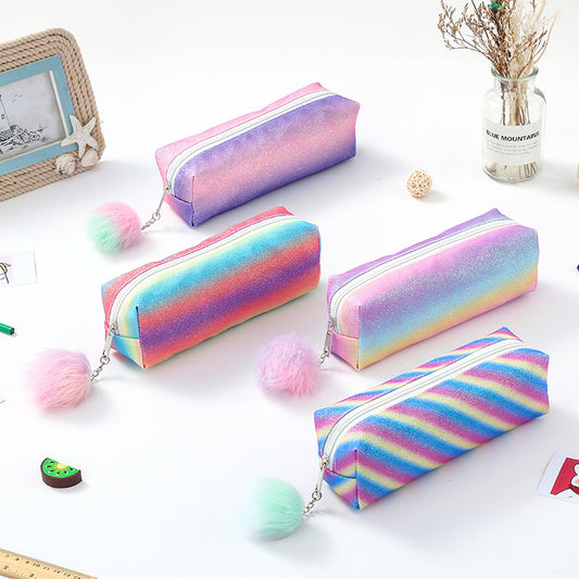 Rainbow Glitter Pencil Cases - Set of 4 Sparkly Stationery Pouches