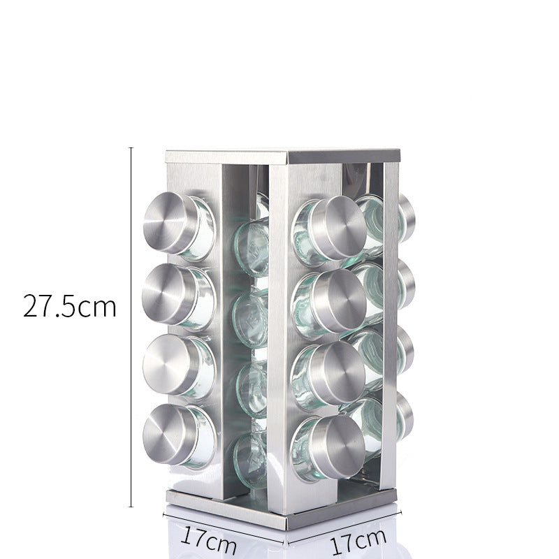 Modern stainless steel square spice revolving rack with 16 (88 ml each ...