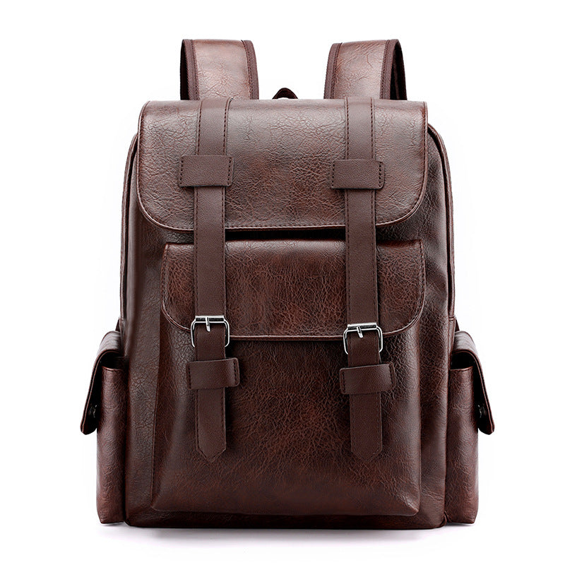 Dark Brown Large-Capacity PU Leather Backpack - Stylish Business & Travel Companion