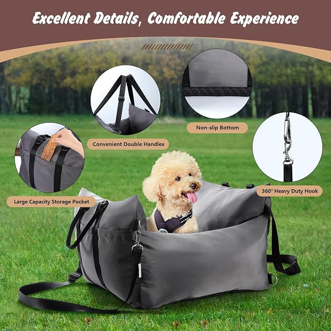 2-in-1 Pet Car Booster Seat & Travel Bed - Removable, Non-Slip, for Small Dogs & Cats(Grey)