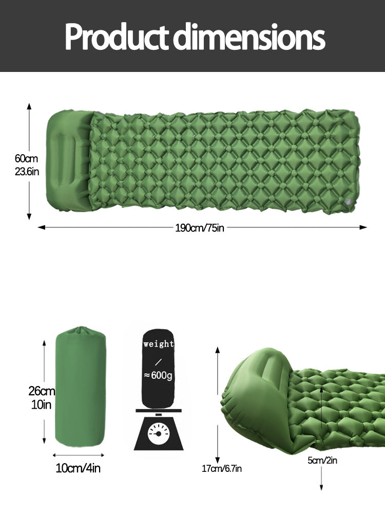 2pc Ultralight Inflatable Camping Sleeping Mat with Integrated Pillow - Waterproof 40D Nylon TPU(Orange)