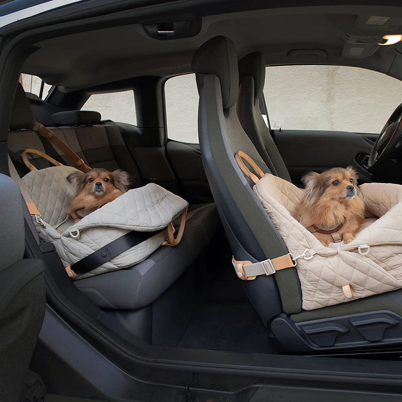 Luxury Quilted 2-in-1 Pet Travel Carrier & Car Booster Seat for Small Dogs(Camel)
