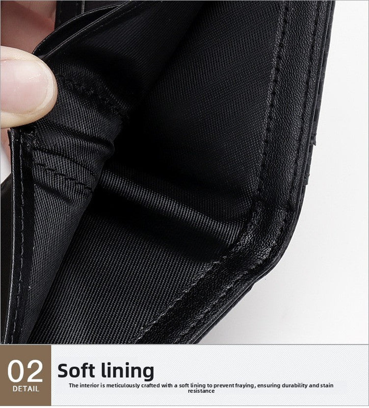 RFID Blocking Slim Bifold Wallet for Men - Carbon Fiber Texture PU Leather Card Holder with ID Window - Minimalist Front Pocket Purse - Black