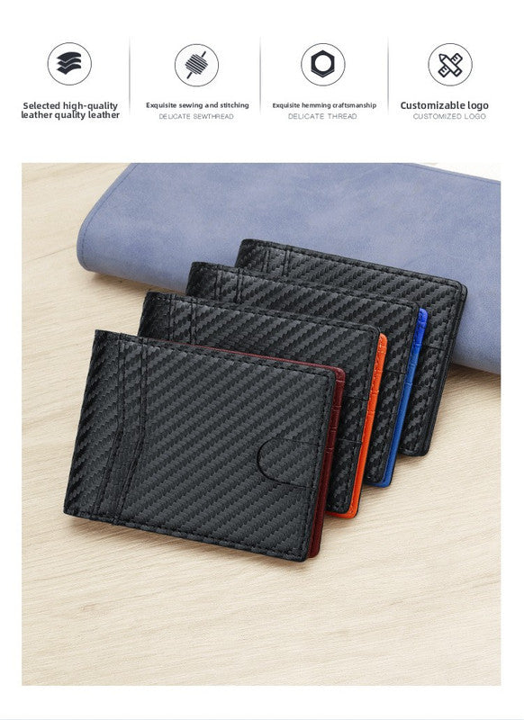 RFID Blocking Slim Bifold Wallet for Men - Carbon Fiber Texture PU Leather Card Holder with ID Window - Minimalist Front Pocket Purse - Blue