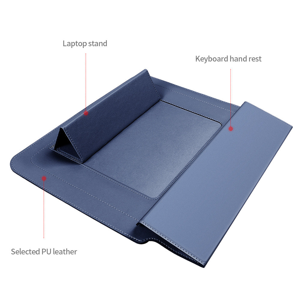 Red 3-in-1 Laptop Sleeve with Built-In Stand & Wrist Rest – Waterproof PU Protective Case for 13/14 Inch Laptops, Portable and Ergonomic Design