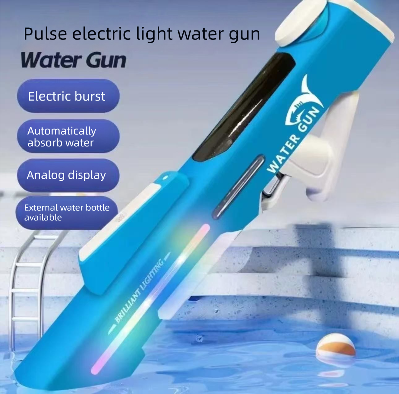 Electric Water Gun Auto Refill 46cm Blue Pulse Blaster High Pressure T ...