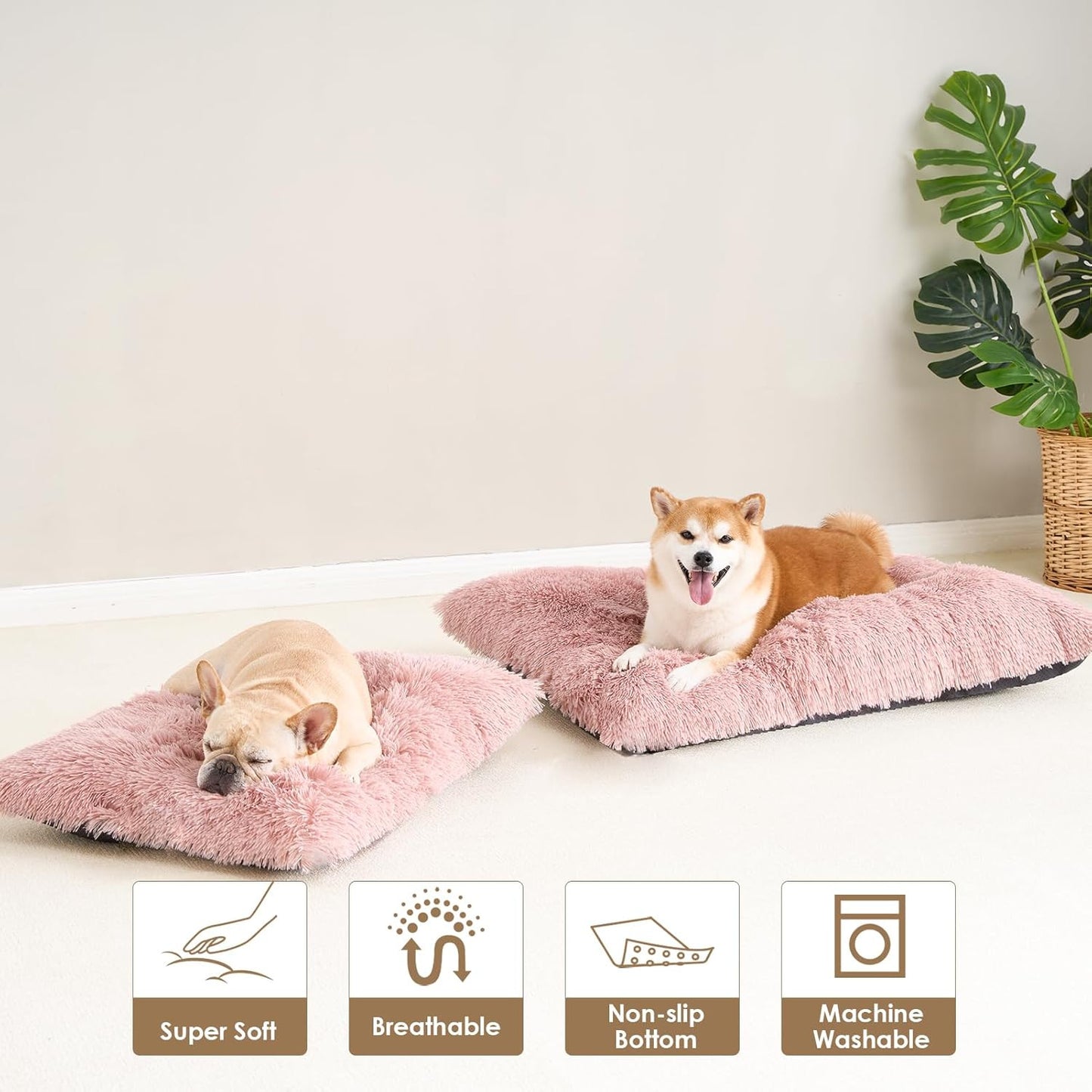 Luxury Long Plush Pet Bed Mat Faux Fur Crate Pad 65x50cm Brown Soft Warm Cushion for Medium Dogs