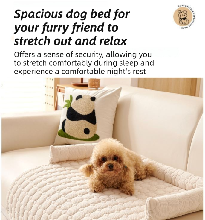 Beige Pet Sofa Protector & Calming Bolster Bed with Cable Knit - 75x75CM Thickened Non Slip Furniture Cover for Cats & Dogs