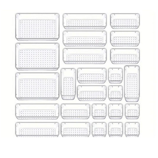 25PCS Transparent Stackable Organizer Set - 4-Size Versatile Desktop & Drawer Divider